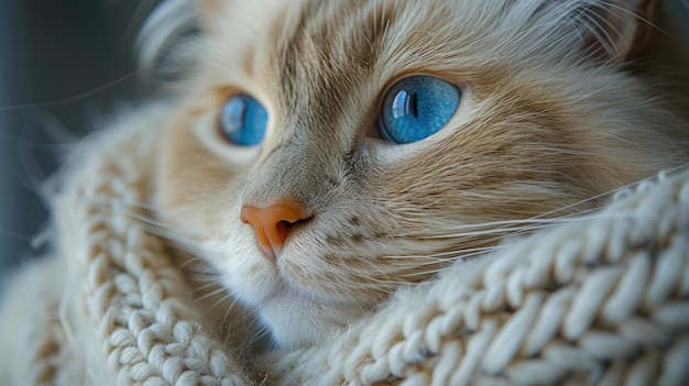 Z bliska kot z niebieskimi oczami