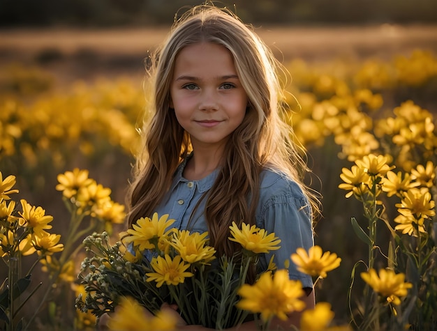 Z bliska piękna młoda kobieta trzymająca żółte kwiaty