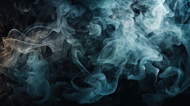 Z bliska widok niebieskiej tekstury dymu z eterycznymi cienkami i tajemniczymi wzorcami