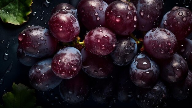 Z góry w dół świeże czerwone winogrona z kropelami wody