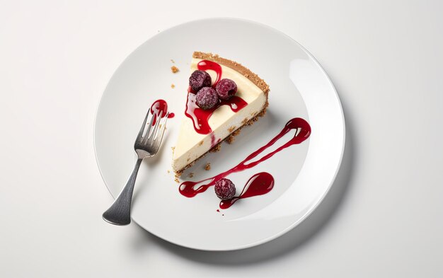 Z góry widok cheesecake na białym tle słodki deser piekarnia żywności ai generowane