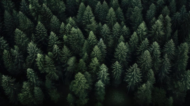 Z góry widok ciemnozielonego lasu krajobraz tapety sztuki powietrzna scena przyrody sosny
