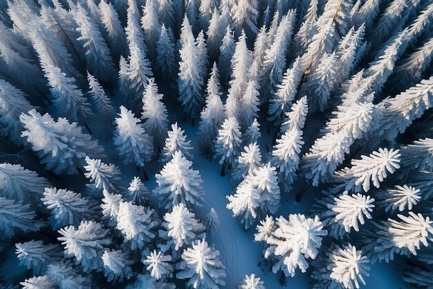 Z góry widok lasu w zimie Zimowy krajobraz w lesie