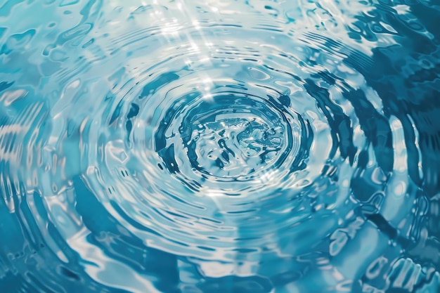Z góry widok z bliska niebieskie pierścienie wodne odbicia kręgowe w basenie