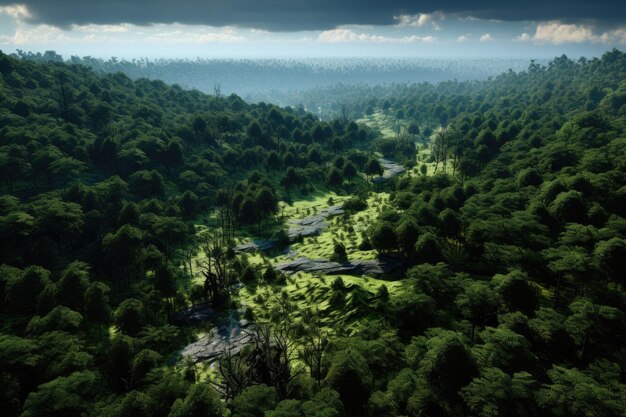 Z góry widok z powietrza zielony las z ziemią Zielona planeta w twoich rękach Uratuj Ziemię Tekstura lasu