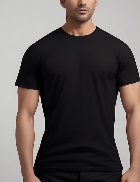 Z przodu widok modelu czarnego koszulki