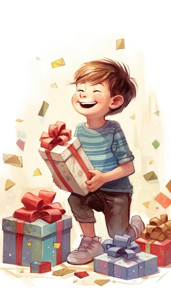 Z wielkim oczekiwaniem radosny jubilat rozpakowuje duże pudełko z prezentami, jego podekscytowanie przepełnia
