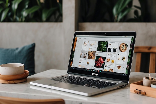 Za kliknięciem przycisku srebrny laptop ożywa, ujawniając cyfrowy rynek pełen nieskończonych opcji dla twoich potrzeb zakupów online.