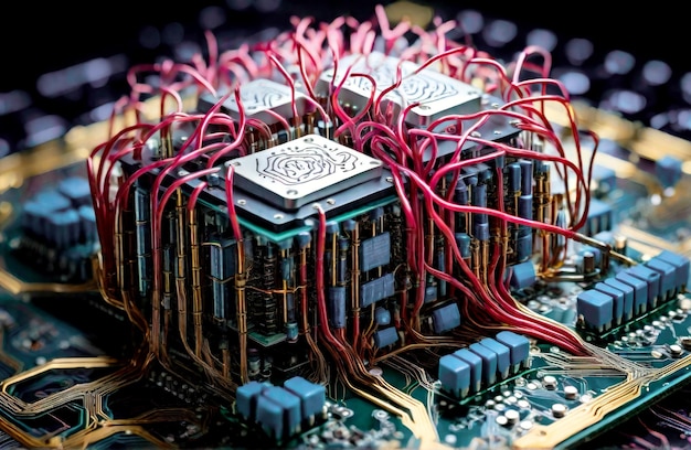 Zdjęcie zaawansowana elektroniczna płytka obwodowa neuronowa cybernetyczna sztuczna inteligencja mózg