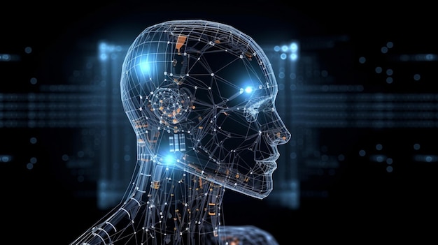 Zaawansowana sztuczna inteligencja Big Data na przyszłość w głowie humanoidalnej Generatywna sztuczna inteligencja uczenia maszynowego