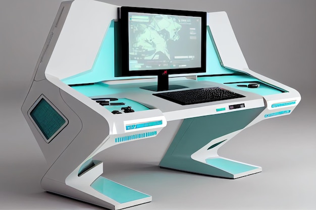 Zaawansowane technologicznie i eleganckie biurko do gier z panelami sterowania z ekranem dotykowym i futurystycznym wzornictwem