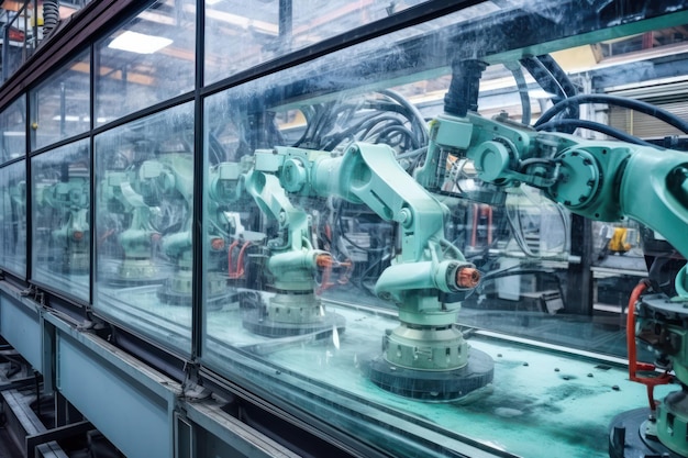 Zdjęcie zaawansowany robot automatyczny w działaniu na linii produkcyjnej