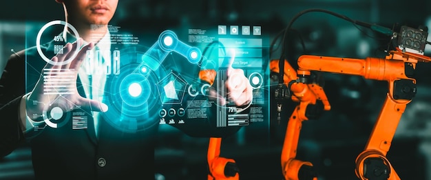 Zdjęcie zaawansowany system ramienia robota dla przemysłu cyfrowego i robotów fabrycznych