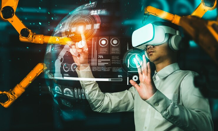 Zdjęcie zaawansowany system ramienia robota dla przemysłu cyfrowego i technologii robotów fabrycznych