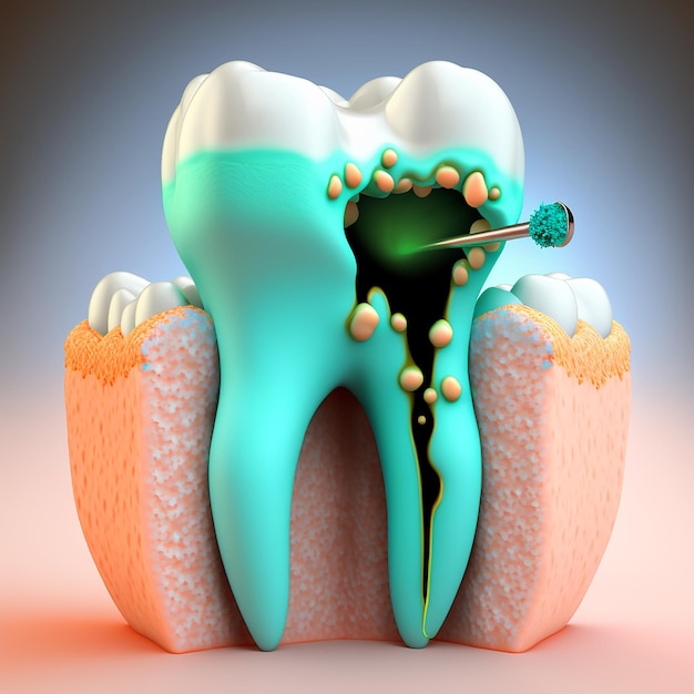 Ząb z zielonym zębem i ząb z zębem w środku.