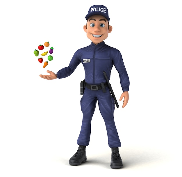 Zabawa 3D ilustracją policjanta kreskówek