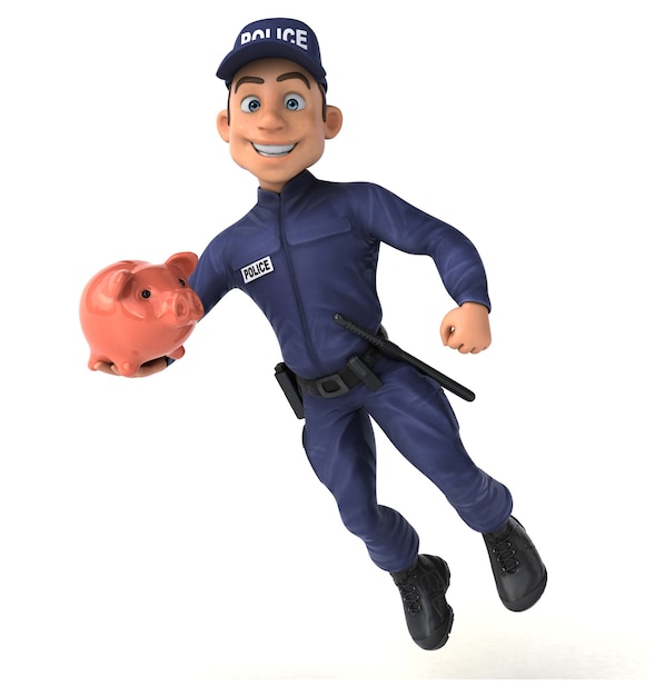 Zabawa 3D ilustracją policjanta kreskówek