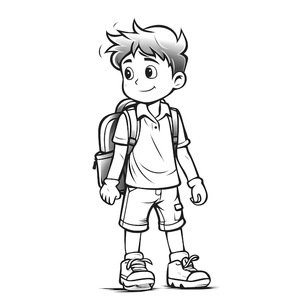 Zdjęcie zabawa dla dzieci kolorowanki strona prosta czarno-biała ilustracja chłopca w szkole