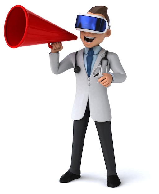 Zabawa ilustracja 3D lekarza z kaskiem VR