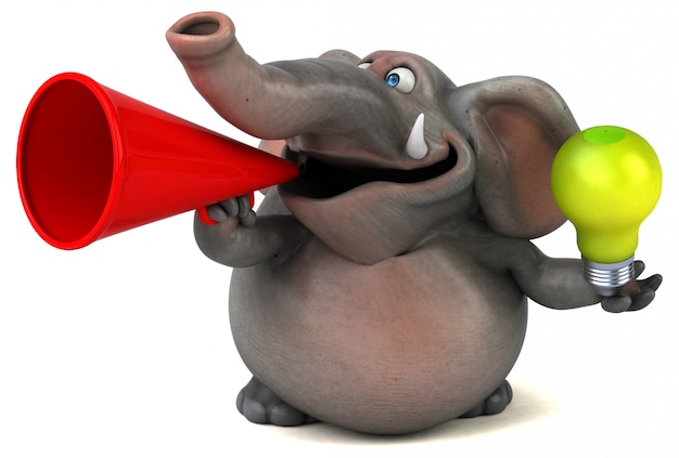 Zabawa ilustrowany słoń 3D z megafonem i żarówką