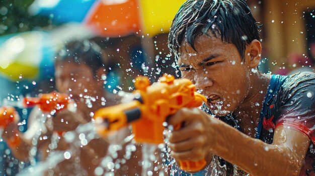 Zabawa z pistoletem na wodę dla chłopców na tajskim festiwalu