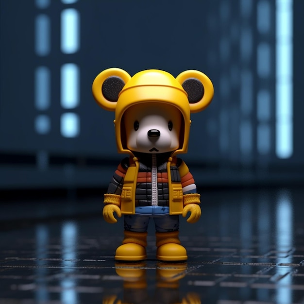 Zabawka Bearbrick Qee z kurtką z kapturem, dużymi butami, plakatem mody w stylu ulicznym przedstawiającym miniboty 3D