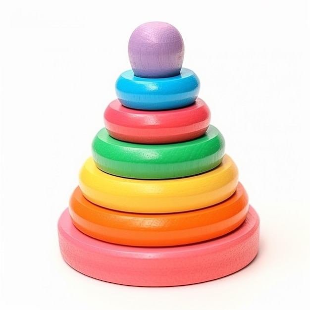 Zabawka kolorowe drewniane pierścienie piramidy na białym tle