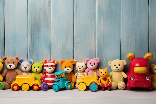 Zdjęcie zabawki dla dzieci na drewnianej powierzchni