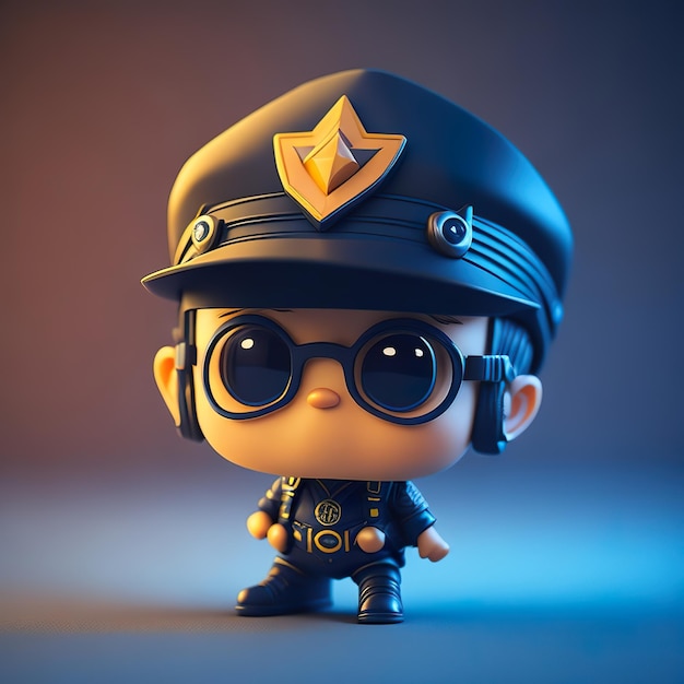Zabawkowa figurka policjanta w czapce z napisem „jestem policjantem”