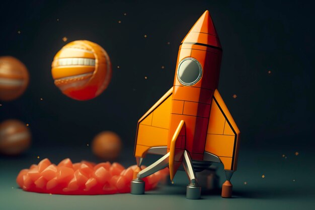 Zdjęcie zabawkowa rakieta startuje z biznesem i finansuje koncepcję sukcesu ai generative