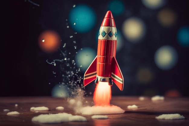 Zdjęcie zabawkowa rakieta startuje z koncepcją sukcesu biznesowego i finansowego