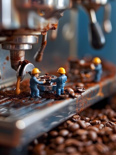 Zabawkowe figurki działające na miniaturowej maszynie do kawy