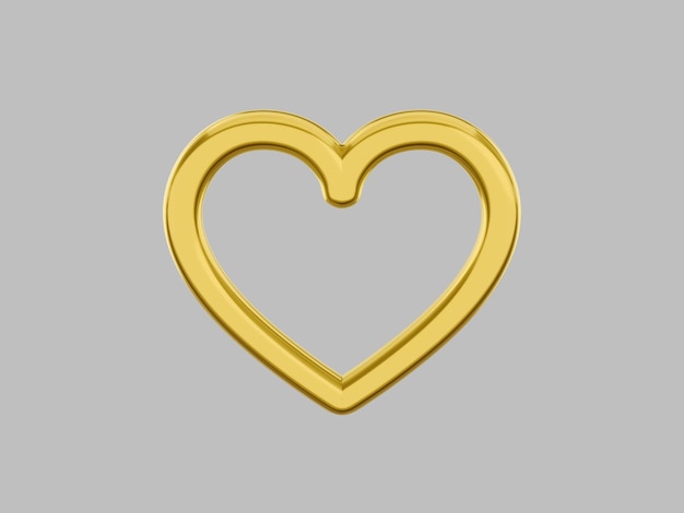 Zabawkowe metalowe serce Symbol miłości Złoty kolor mono Na szarym płaskim tle Widok z przodu Renderowanie 3d