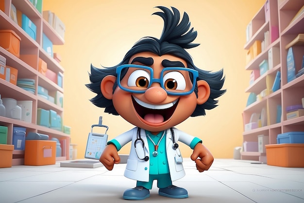 Zabawna 3D animowana indyjska postać doktora
