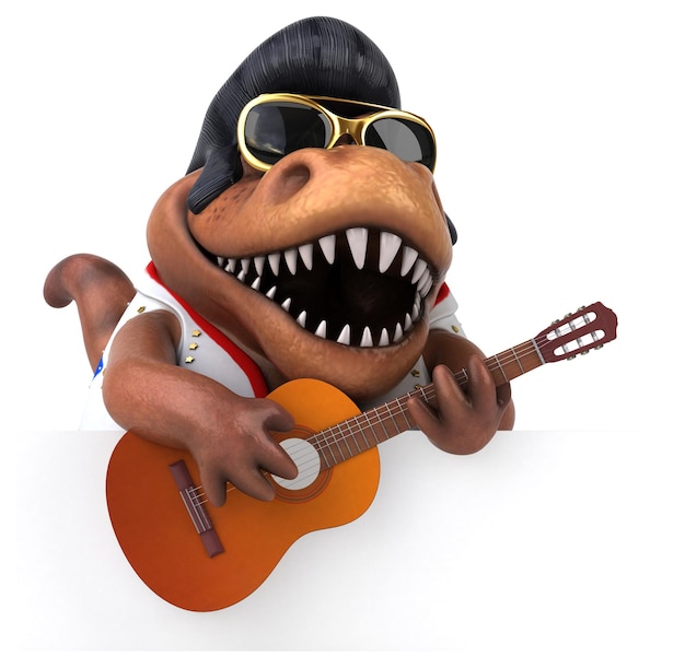 Zabawna 3D ilustracja kreskówki Trex rocker