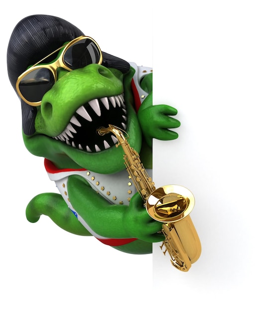 Zabawna 3D ilustracja kreskówki Trex rocker