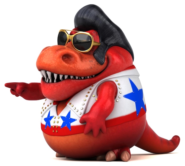 Zabawna 3D ilustracja kreskówki Trex rocker