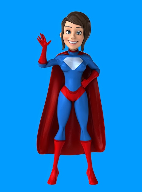Zabawna 3D superkobieta z kreskówek mówi "Cześć"