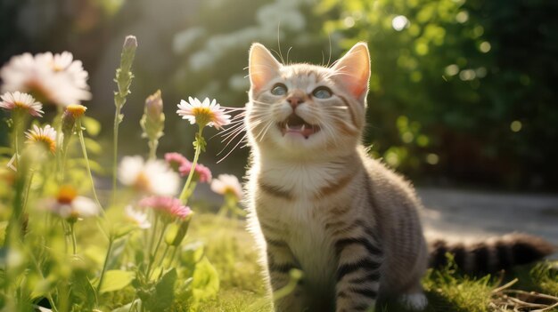 Zabawna eksploracja ogrodu przez kociaka