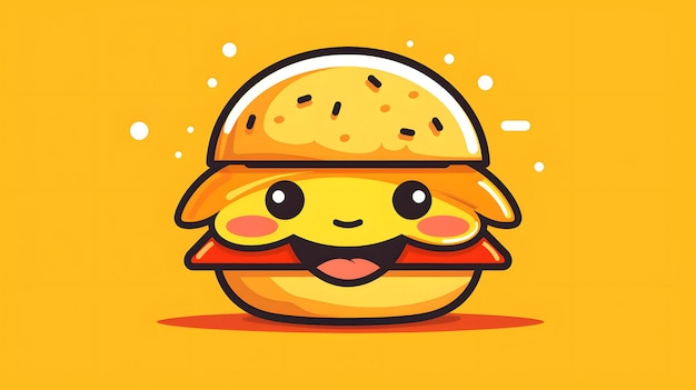 Zabawna grafika hamburgera z oczami i uśmiechniętą twarzą