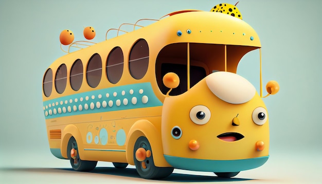 Zabawna i urocza ilustracja autobusu szkolnego Wygeneruj Ai