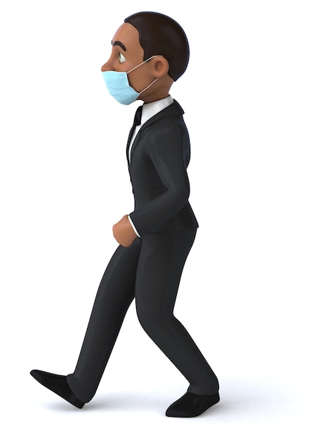 Zabawna ilustracja 3D czarnego biznesmena z maską