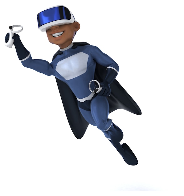 Zabawna ilustracja 3D superbohatera z goglami VR