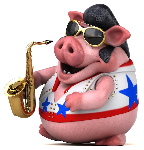 Zabawna ilustracja kreskówka 3D świni rocker