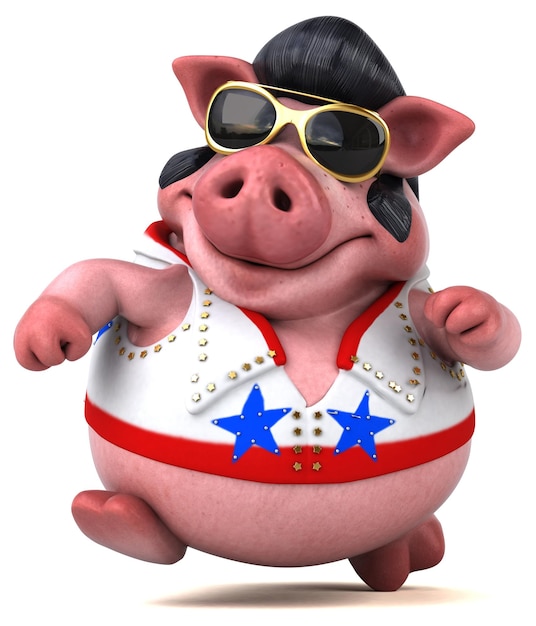 Zabawna ilustracja kreskówki 3D o świnie rockerze
