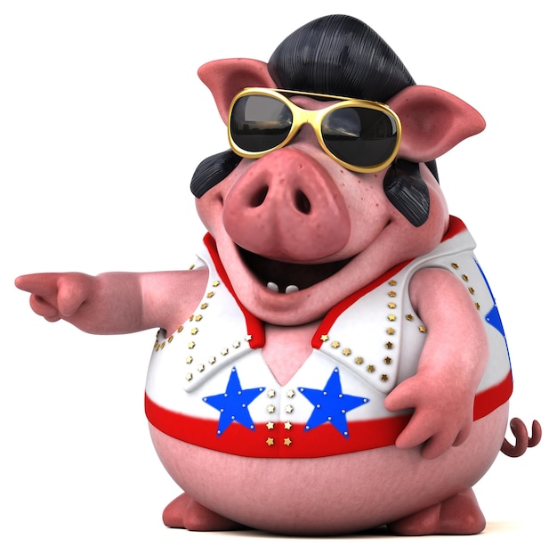 Zabawna ilustracja kreskówki 3D o świnie rockerze