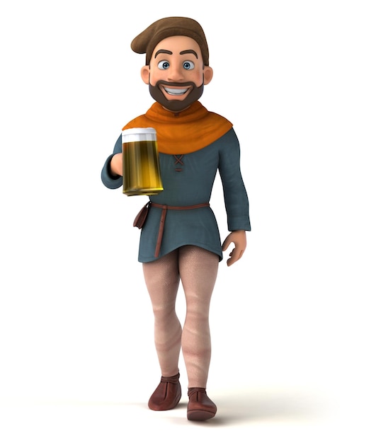 Zabawna kreskówka 3D średniowieczny mężczyzna z piwem