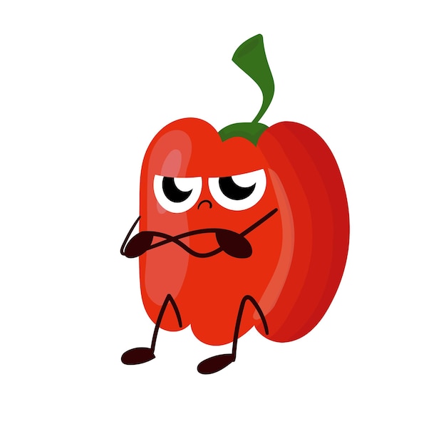 Zabawna kreskówka czerwona papryka rysunek ilustracja na białym tle