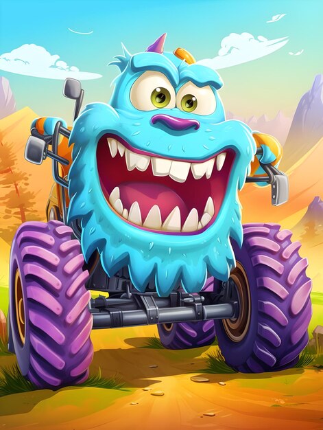 Zdjęcie zabawna kreskówka monster truck kolorowy