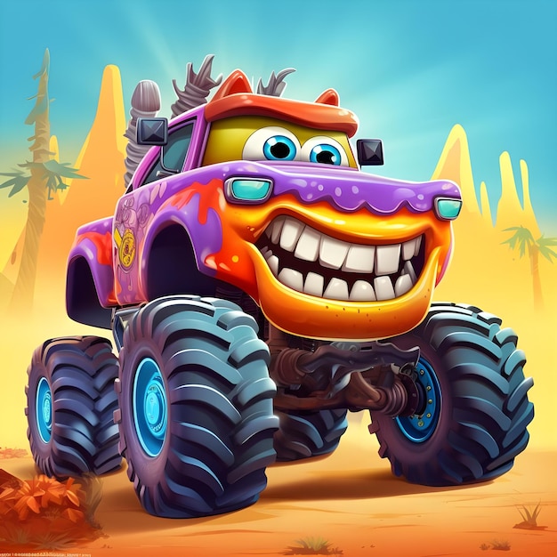 Zdjęcie zabawna kreskówka monster truck kolorowy